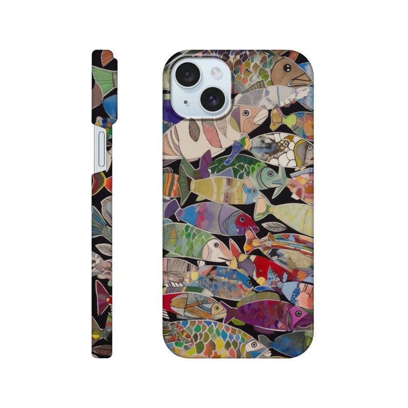 Funda para teléfono delgada con collage de temática de peces de colores, funda para teléfono con pecera, funda para iPhone, funda para teléfono interesante, funda para teléfono estética, regalo para ella iPhone 15 Plus