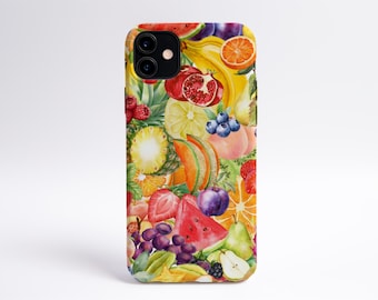 Watercolor Fruit Themed Collage Tough  Phone Case, Fruit Phone Case, iPhone Case, Samsung Galaxy Case, Aesthetic Phone Case, Gift for Her
