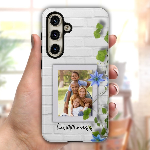 Personalized Photo Phone Case, Framed Picture Blue Clematis Inspired Case, iPhone Case, Samsung Case & Google Case, Aesthetic Phone Case