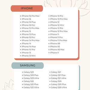 Puede incluir: Una lista de modelos de tel&eacute;fonos iPhone y Samsung, organizados por marca. La lista incluye modelos desde el iPhone 16 Pro Max hasta el iPhone X y desde el Galaxy S23 hasta el Galaxy S20 Ultra.