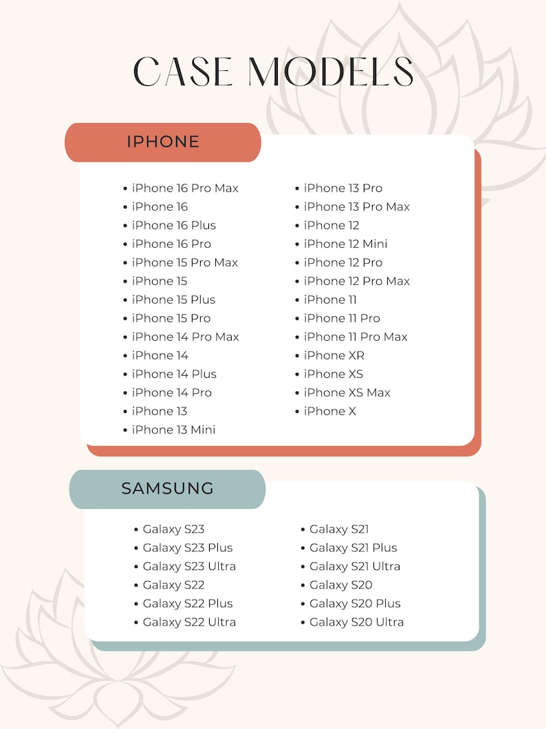 Puede incluir: Una lista de modelos de tel&eacute;fonos iPhone y Samsung, organizados por marca. La lista incluye modelos desde el iPhone 16 Pro Max hasta el iPhone X y desde el Galaxy S23 hasta el Galaxy S20 Ultra.