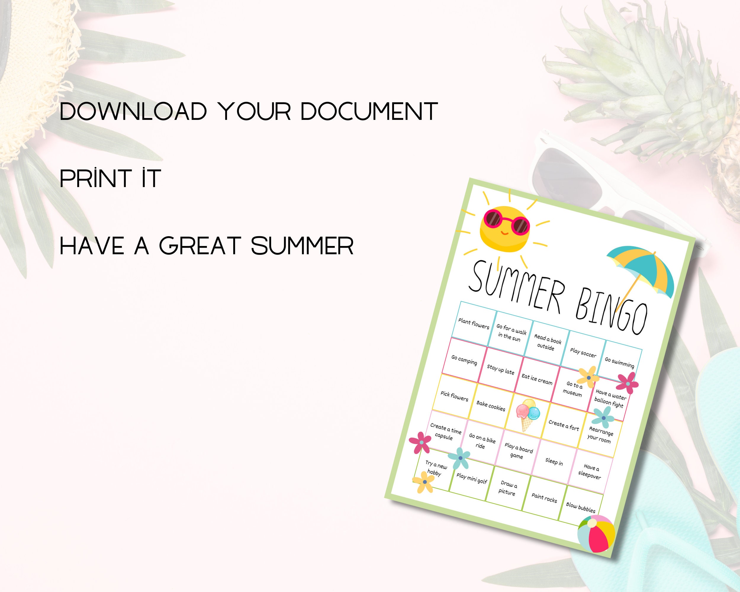Summer Activity Bingo Printable Summer Bucket List Summer Activity