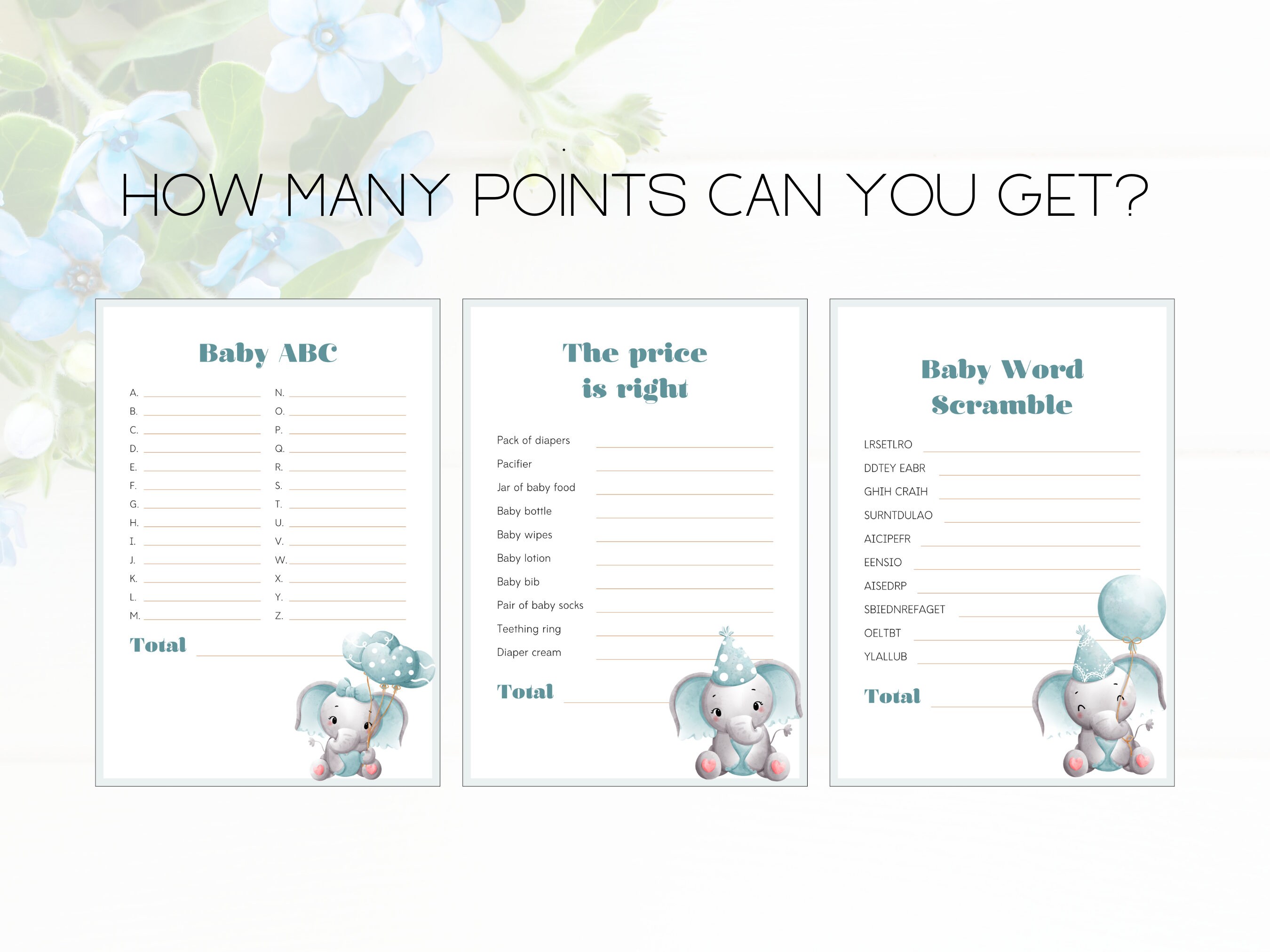 Baby Shower Games Printable Blue Elephant Boy Baby Shower Games Bundle ...