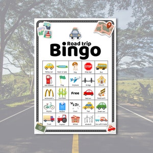 Bingo de viajes por carretera, Bingo de coches, Juego de coches imprimible, Bingo de viajes, Búsqueda del tesoro en coches