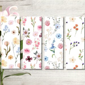 Printable floral bookmarks, bookmarks set of 4, digital bookmarks, pattern bookmarks, flowers