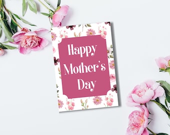 Carte de fête des mères florale imprimable, carte de fête des mères rose avec amour, carte de fête des mères élégante, fleurs