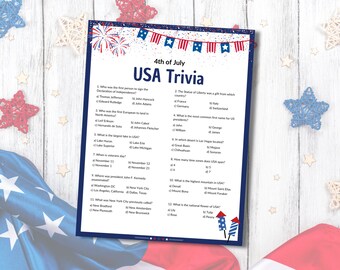 4th of July USA Trivia Quiz, Patriotic Game (PDF)