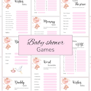 Baby shower games printable girl pink | instant download | baby shower games bundle | gender neutral baby shower