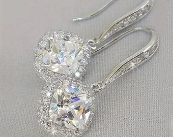 Boucles d'oreilles de mariée de mariage pleines de Zircon brillant incrusté de forme de losange pierres précieuses synthétiques crochet boucles d'oreilles pendantes pour femmes et filles