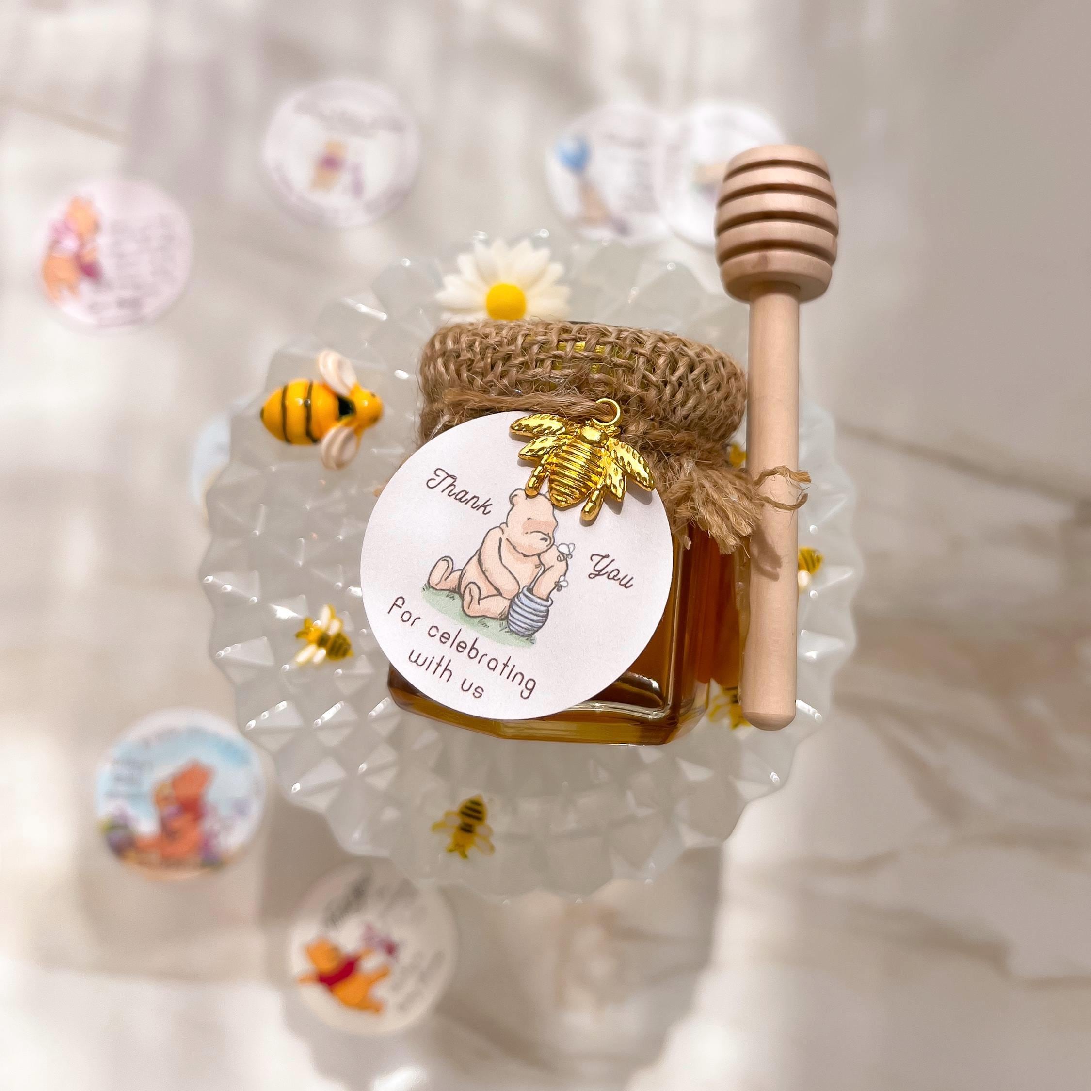 10 honey jars Classic Winnie the Pooh Baby Shower, Pooh Bear Baby Shower Favors, Mini Honey Jar Favors, Pooh's Honey Pot, organic raw Honey
