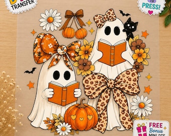 Vintage Halloween transfer ready to press retro spooky season sublimation, ghost DTF designs, Halloween shirt, ready to ship 10.5" next day