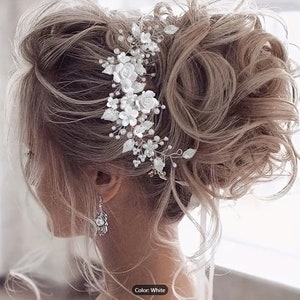 1Pc Flower Bride Wedding Hair Vine Pearl Bridal Hair Piece Leaf Hair Accessories Rhinestone Headband for Women and Girls