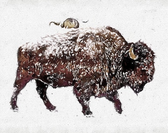 Bison in the Snow – Watercolor Wild Animal Print and Wall Art, Digital Download, Printable Wall Art