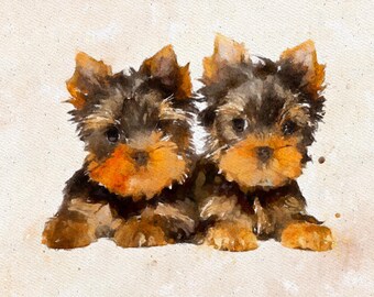 Two Yorkies – Watercolor Animal Print and Wall Art, Digital Download, Printable Wall Art