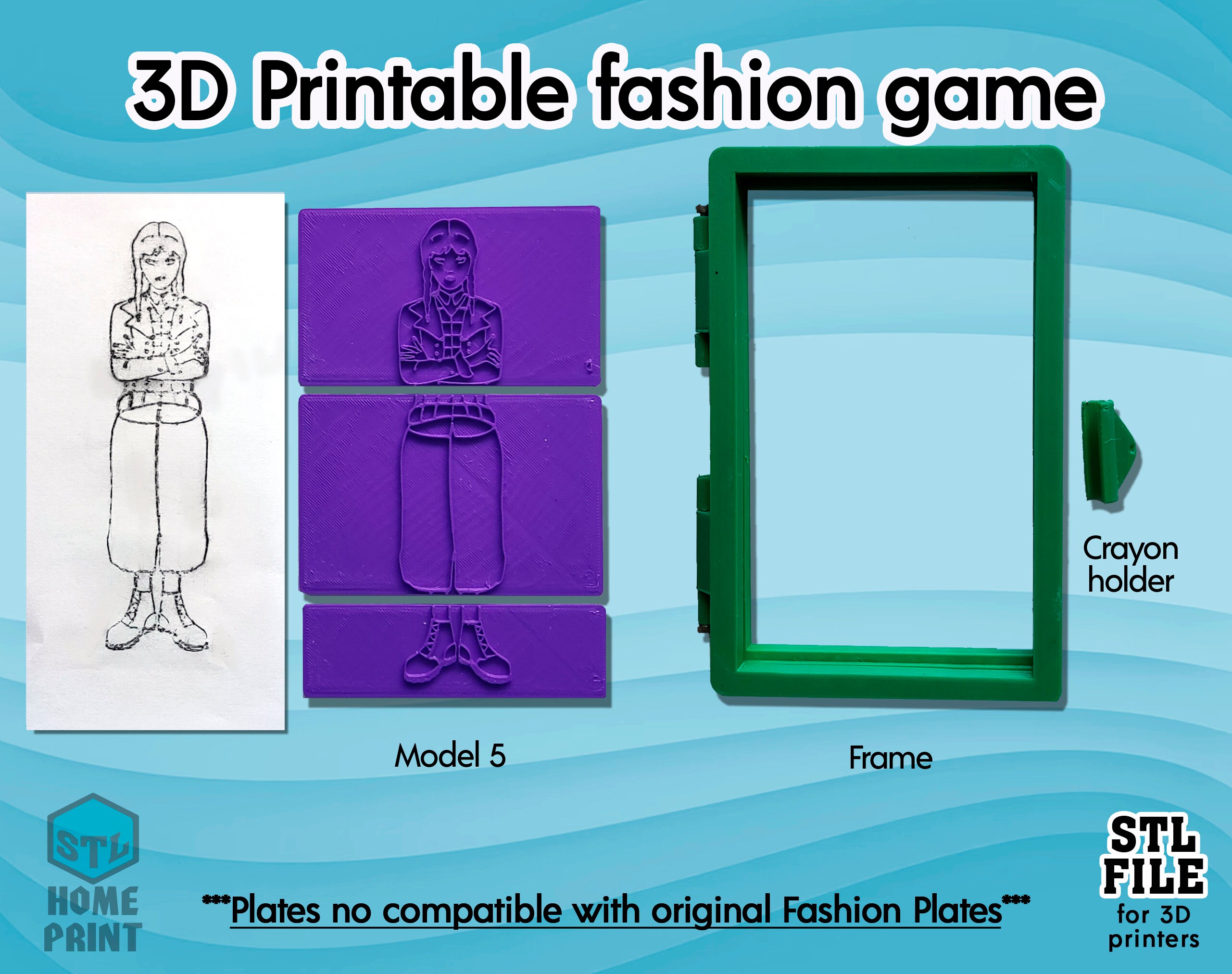 3D PRINT GAME Fashion Plates Wednesday Addams STL File Print at Home  Personal Use License 