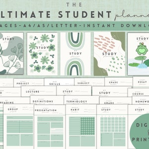 Ultimate study planner | 40+ pages | College planner | University planner | Printable | Boho | Minimalistic | Green | A4,A5 & Letter | Pdf