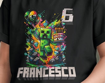 Personalisiertes Minecraft-T-Shirt mit Namen, Alter oder speziellem Text. Kostenlose Lieferung.