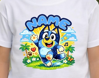 Personalised Cartoon Blue Heeler Adventure T-Shirt With Name Or Custom Text
