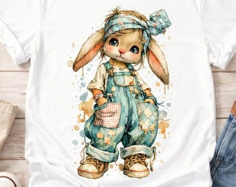 Kids Vintage Easter Bunny Shirt | Watercolor Rabbit Tee | Outfit for Females | Cottagecore Spring Top