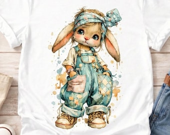 Vintage Easter Bunny Shirt | Watercolor Rabbit Tee | Outfit for Females | Cottagecore Spring Top