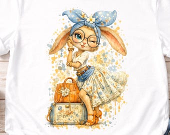 Travel Bunny T-Shirt ,Watercolor Rabbit Vacation Tee , Matching Outfit, Easter Style Outfit