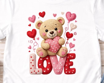 Kids/Adult Romantic Unisex Teddy Love Bear T-Shirt With 3D Knit Effect