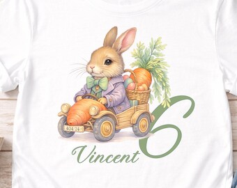 Personalized Birthday Bunny / Rabbit T-Shirt With Custom Name & Age, Easter Style