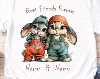 Personalized Best-Friend Shirt With Custom Names Or Text  For Kids • Vintage Bunny Besties Tee •
