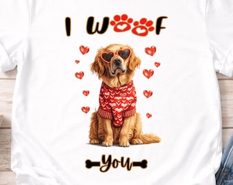 Golden Retriever Valentine "I Woof You" Dog Lover T-Shirt,Dog Mom Gift, Valentine's Day Puppy