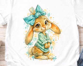 Watercolor Bunny Kids T-Shirt, Cottagecore Rabbit Tee, Easter Style Outfit
