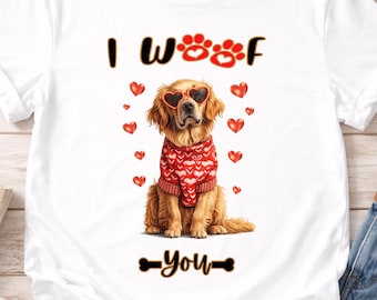 Kids Golden Retriever Valentine "I Woof You" Dog Lover T-Shirt, Valentine's Day Puppy