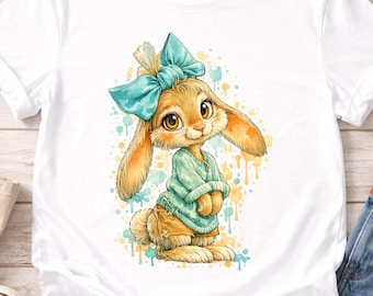 Watercolor Bunny T-Shirt, Cottagecore Rabbit Tee, Easter Style Outfit