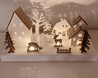 3D Christmas Wooden Village with Bright LED Lights