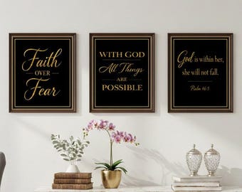 Christian Wall Art Set • Bible Verse Digital Prints • Vintage Botanical Motivational Quote Poster 16x20