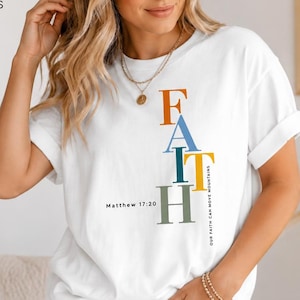 T-shirt chrétien oversize pour femme, « La foi peut déplacer des montagnes », Matthieu 17:20