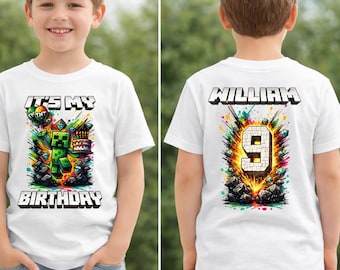 Maglietta Minecraft personalizzata con nomi ed età o testo speciale