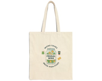 Front And Back Print Frugal Wins Tote Bag | Budget Life, Thrift Pride Canvas Tote