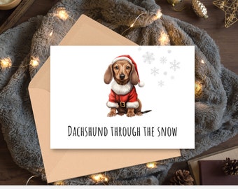 Dachshund Christmas Card, Wiener Dog Holiday Card, Doxie Christmas Postcard, Digital Last Minute Christmas Card