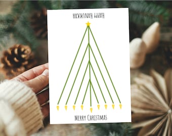 Chrismukkah card, Interfaith card celebrating Hanukkah and Christmas, Menorah Christmas Tree Greeting Card, Interfaith Holiday Card