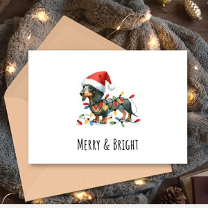 Tarjeta navideña con perro salchicha, postal navideña caprichosa, tarjeta navideña con perro salchicha, Navidad con perro salchicha, tarjeta navideña digital de último minuto