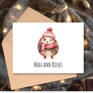 Hedgehog Christmas Card, Woodland Creatures, Minimalist Forest Friends, Wildlife Holiday Postcard, Digital Last Minute Christmas Card