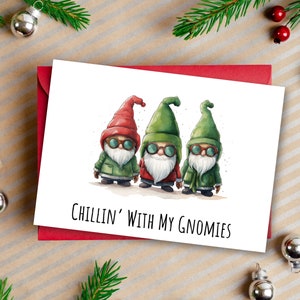 Carte de Noël gnome, carte postale de vacances fantaisiste, carte de voeux de jeu de mots de Noël, carte de Noël numérique de dernière minute