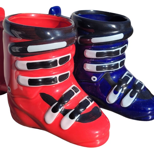 Ski Boot Souvenir Mugs Blue and Red