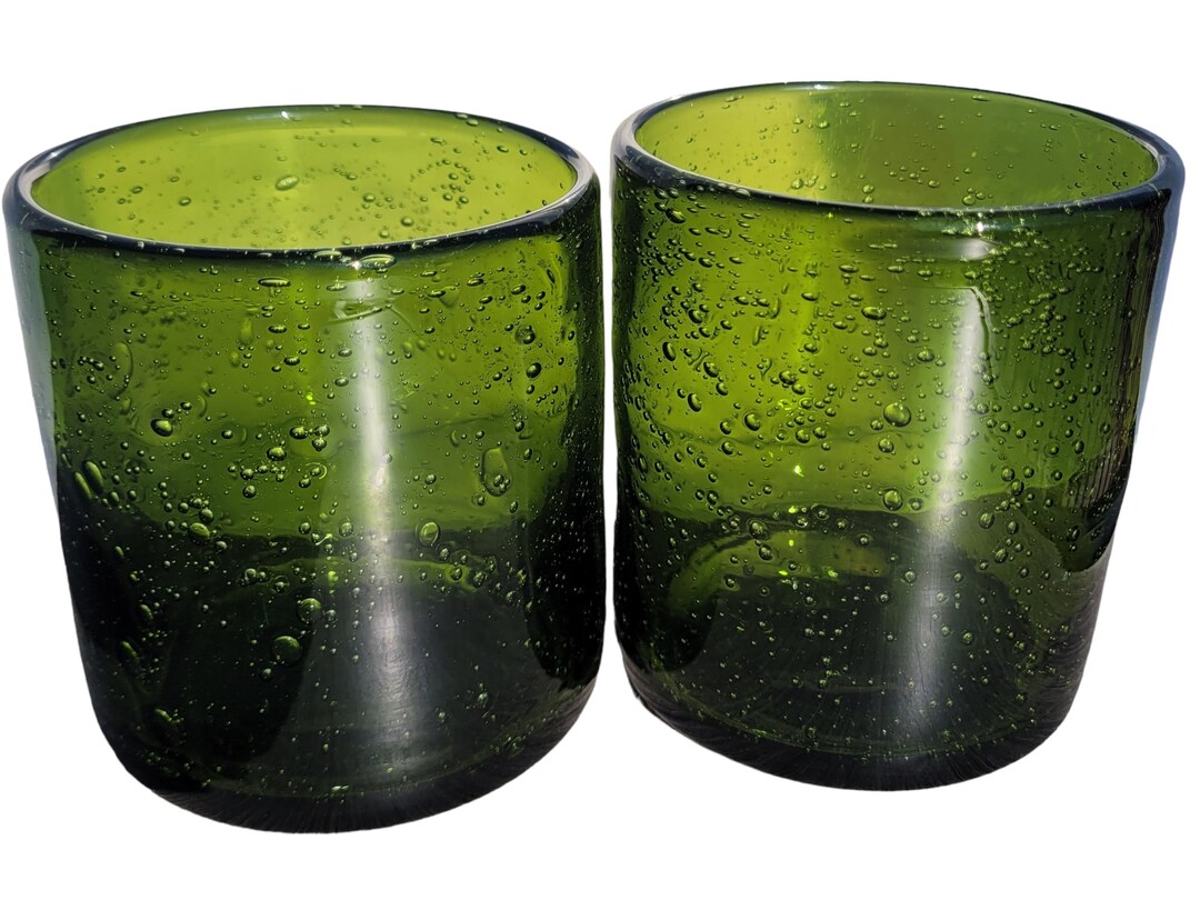 Vintage Green Bubble Glass Tumblers Set of 2 Etsy