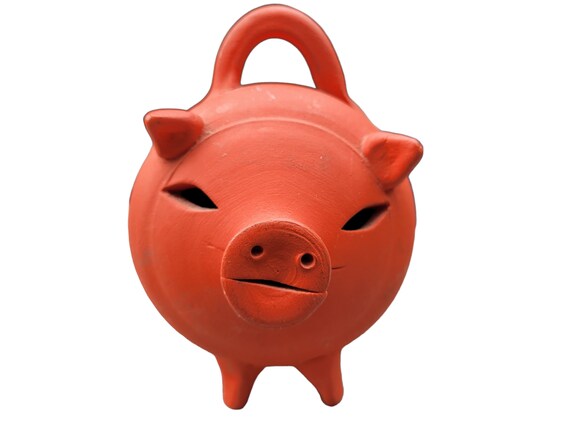 Red Funky 5 Pig Piggy Bank With Handle Ceramic Etsy Ireland