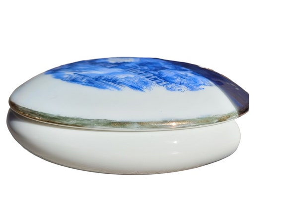 美しい陶器の青と白の丸いボウル（蓋付き） - Etsy 日本