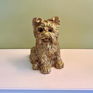 Gold Glitter Yorkshire Terrier Statue: Sparkly Yorkie Sculpture