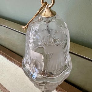 Mikasa Vintage Glass Lead Crystal Christmas Bell with Angels, Tree and Deer, Beautiful