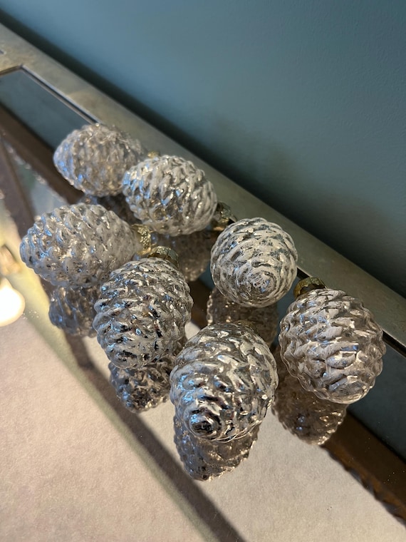 ベネチアンガラス 松ぼっくり オーナメント マーキュリーシルバー