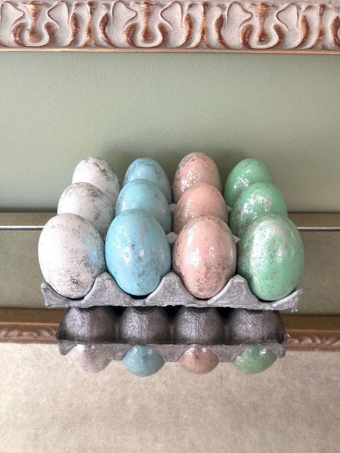 Silver Leaf Pastel Easter Eggs: Set of 12 Faux Egg Ornaments - Etsy